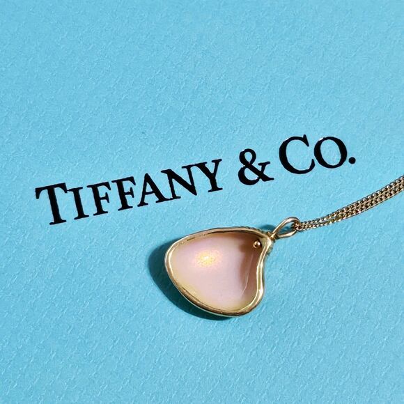 🧧SOLD🎋 Vintage Tiffany & Co 18k Shell Mother Of Pearl Enamel Pendant Necklace - Picture 4 of 6